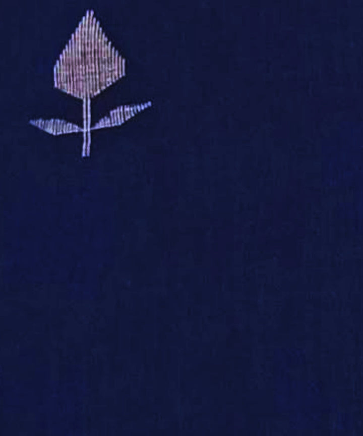 Navy blue white buti handwoven cotton jamdani fabric