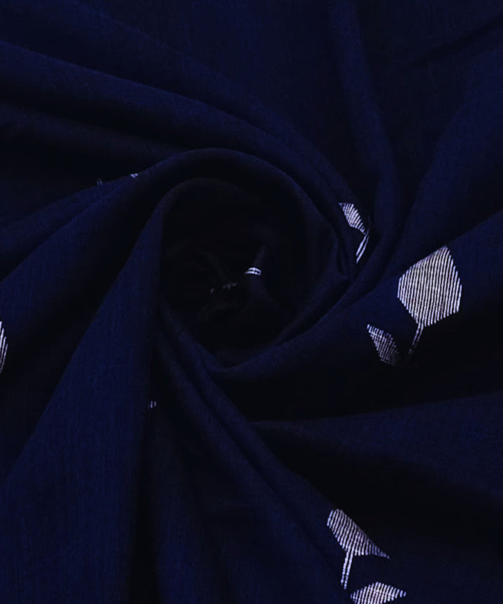 Navy blue white buti handwoven cotton jamdani fabric