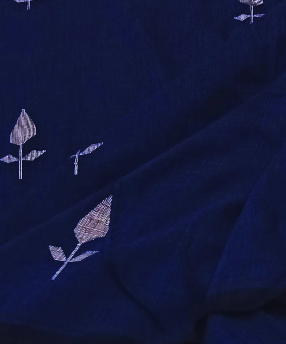 Navy blue white buti handwoven cotton jamdani fabric