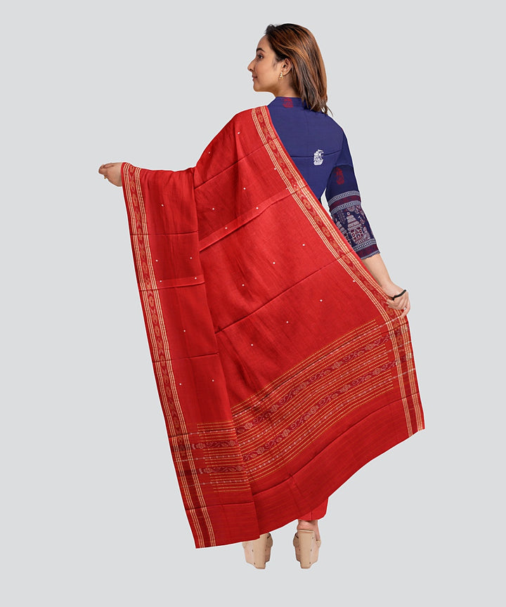 Sky Blue Dark Red Handloom Cotton Bomkai Dress Material