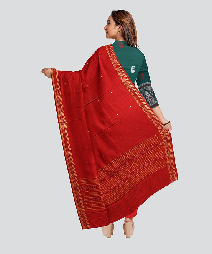 Dark Green Dark Red Handloom Bomkai Cotton Dress Material