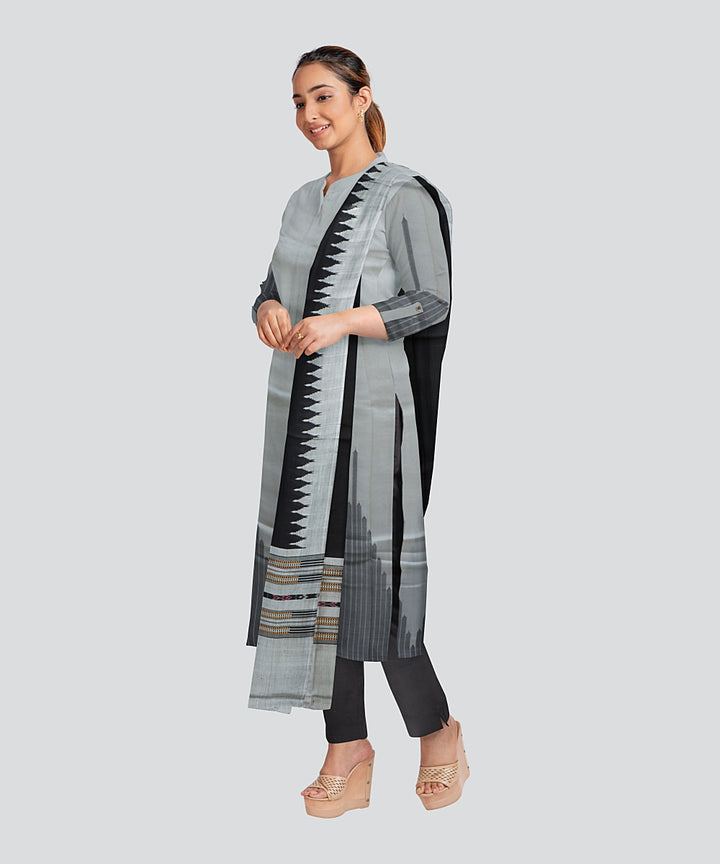 White Black Handloom Cotton Silk Sambalpuri Dress Material