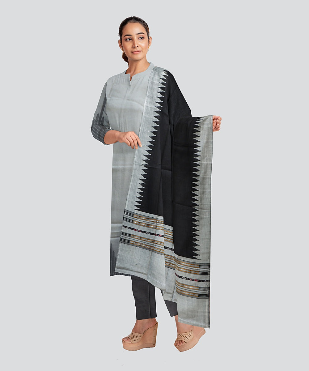 White Black Handloom Cotton Silk Sambalpuri Dress Material