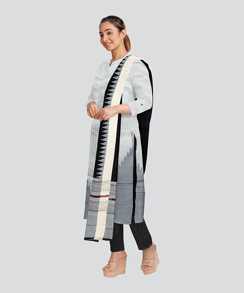 Cream Black Handloom Cotton Silk Sambalpuri Dress Material