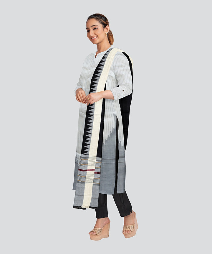 Cream Black Handloom Cotton Silk Sambalpuri Dress Material