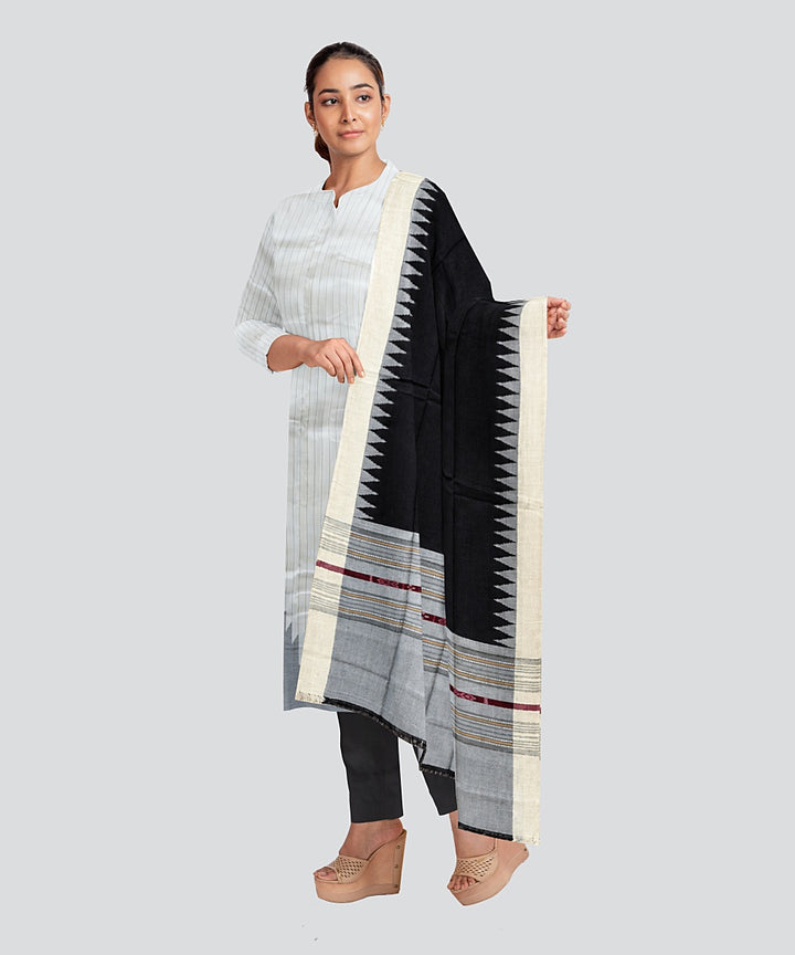 Cream Black Handloom Cotton Silk Sambalpuri Dress Material