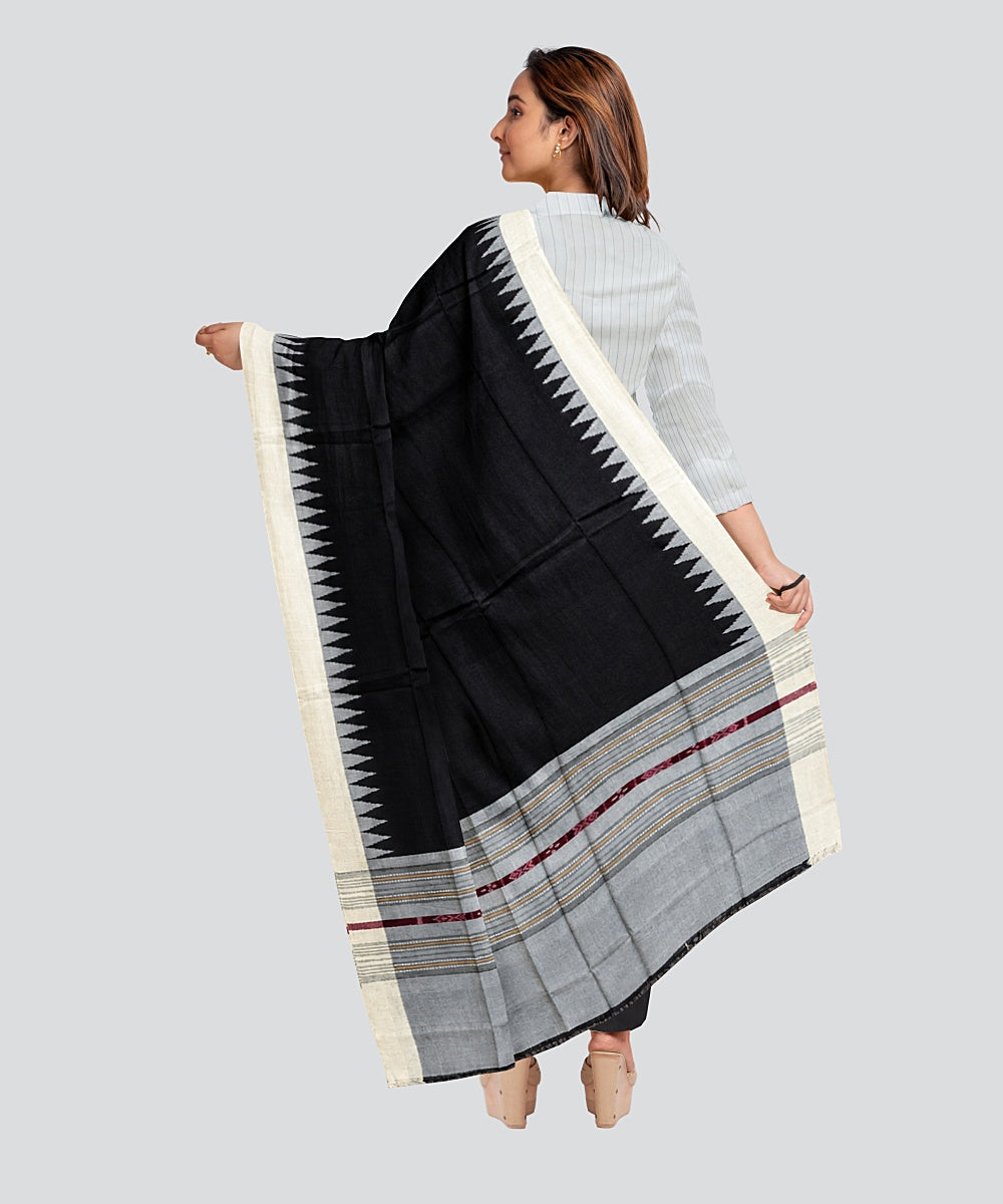Cream Black Handloom Cotton Silk Sambalpuri Dress Material