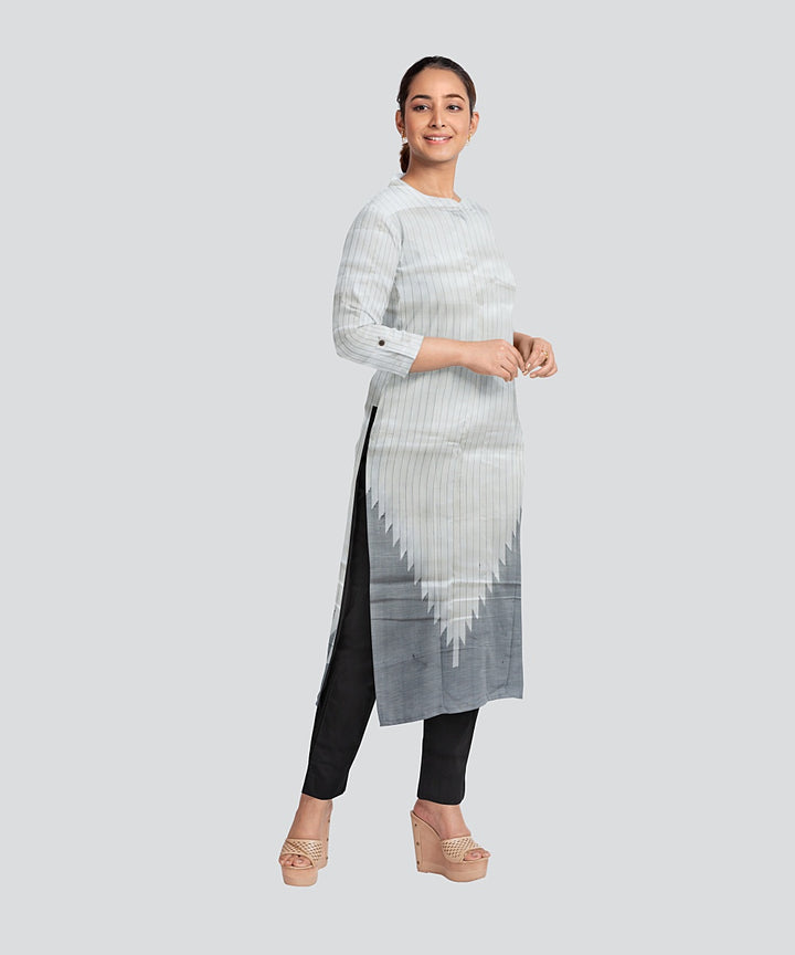 Cream Black Handloom Cotton Silk Sambalpuri Dress Material