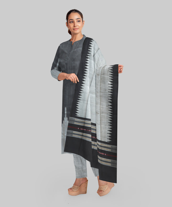 Black Grey Handloom Cotton Silk Sambalpuri Dress Material