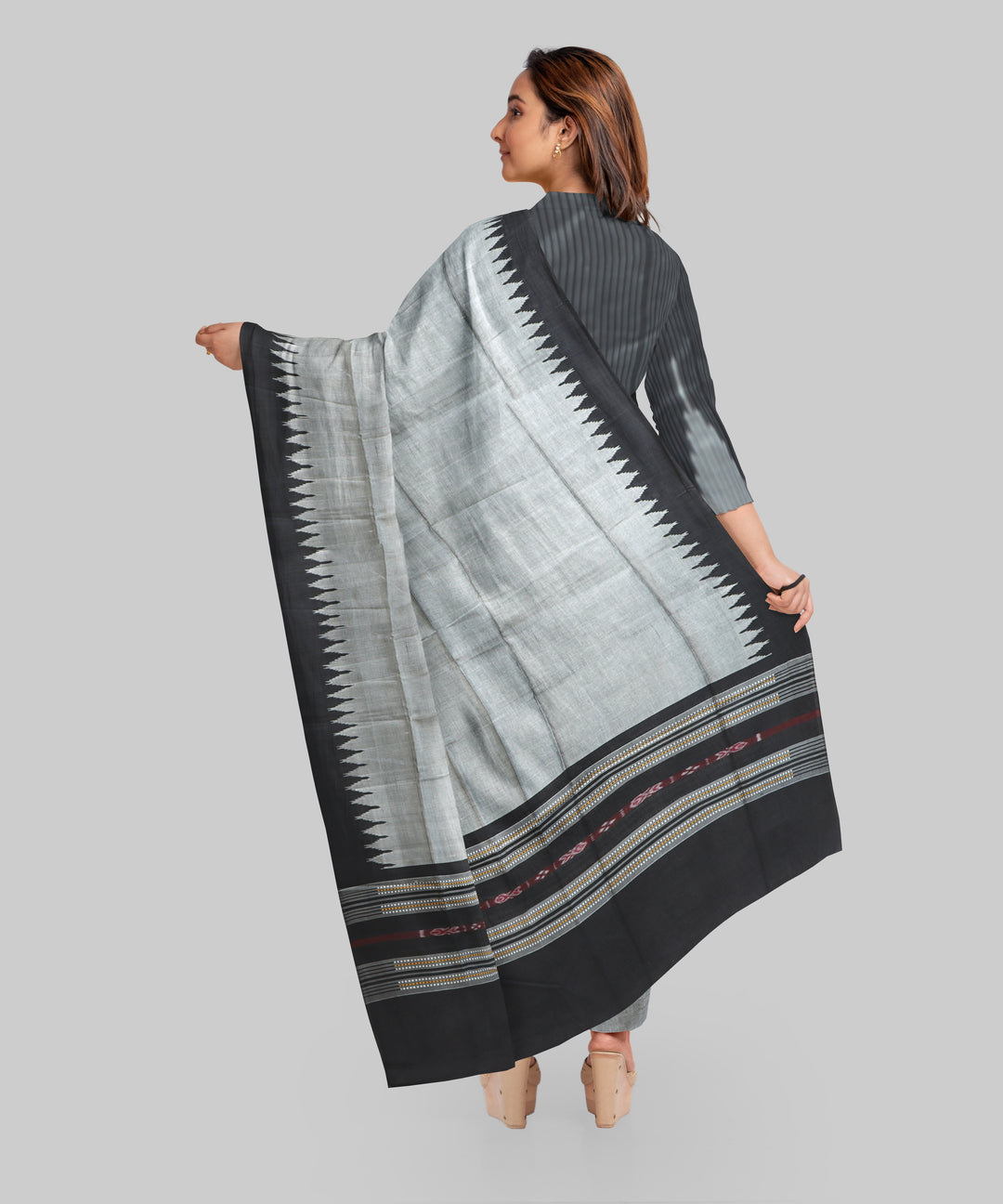 Black Grey Handloom Cotton Silk Sambalpuri Dress Material