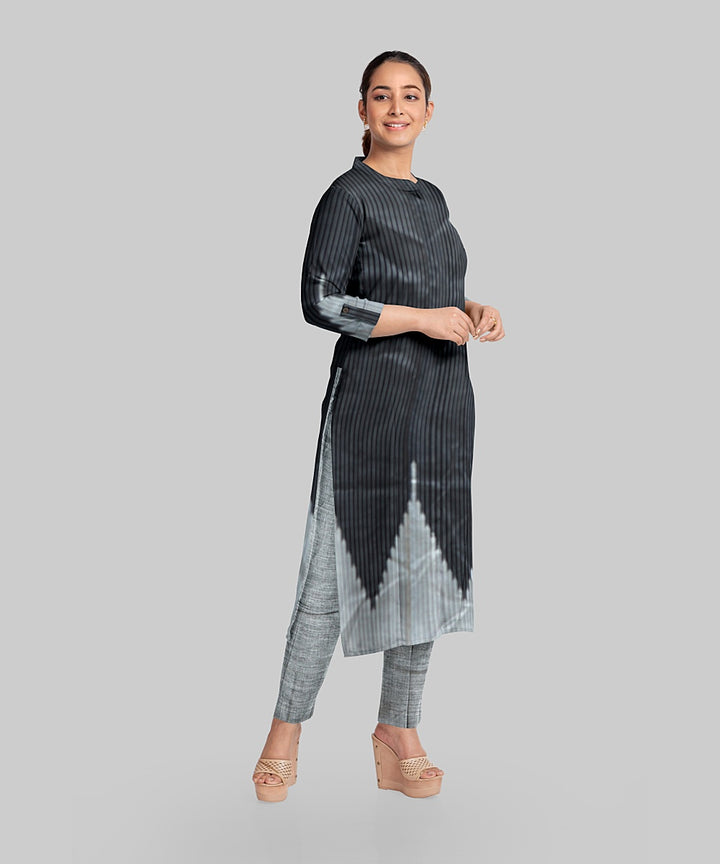 Black Grey Handloom Cotton Silk Sambalpuri Dress Material