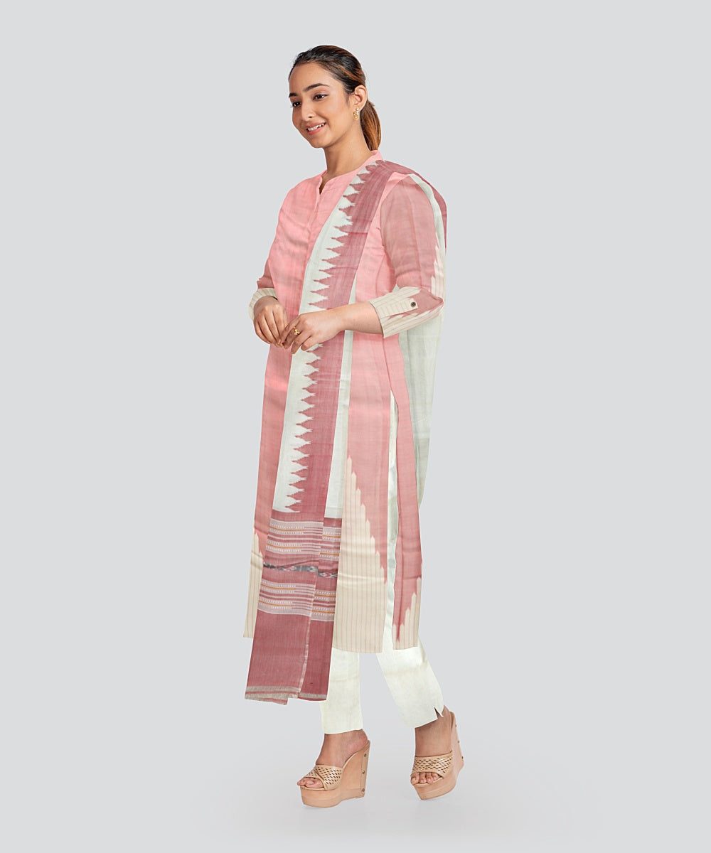 Pink Cream Handloom Cotton Silk Sambalpuri Dress Material