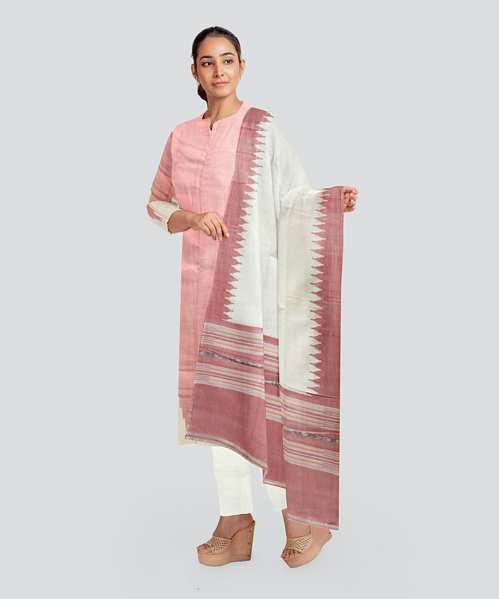 Pink Cream Handloom Cotton Silk Sambalpuri Dress Material