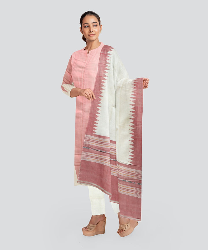 Pink Cream Handloom Cotton Silk Sambalpuri Dress Material