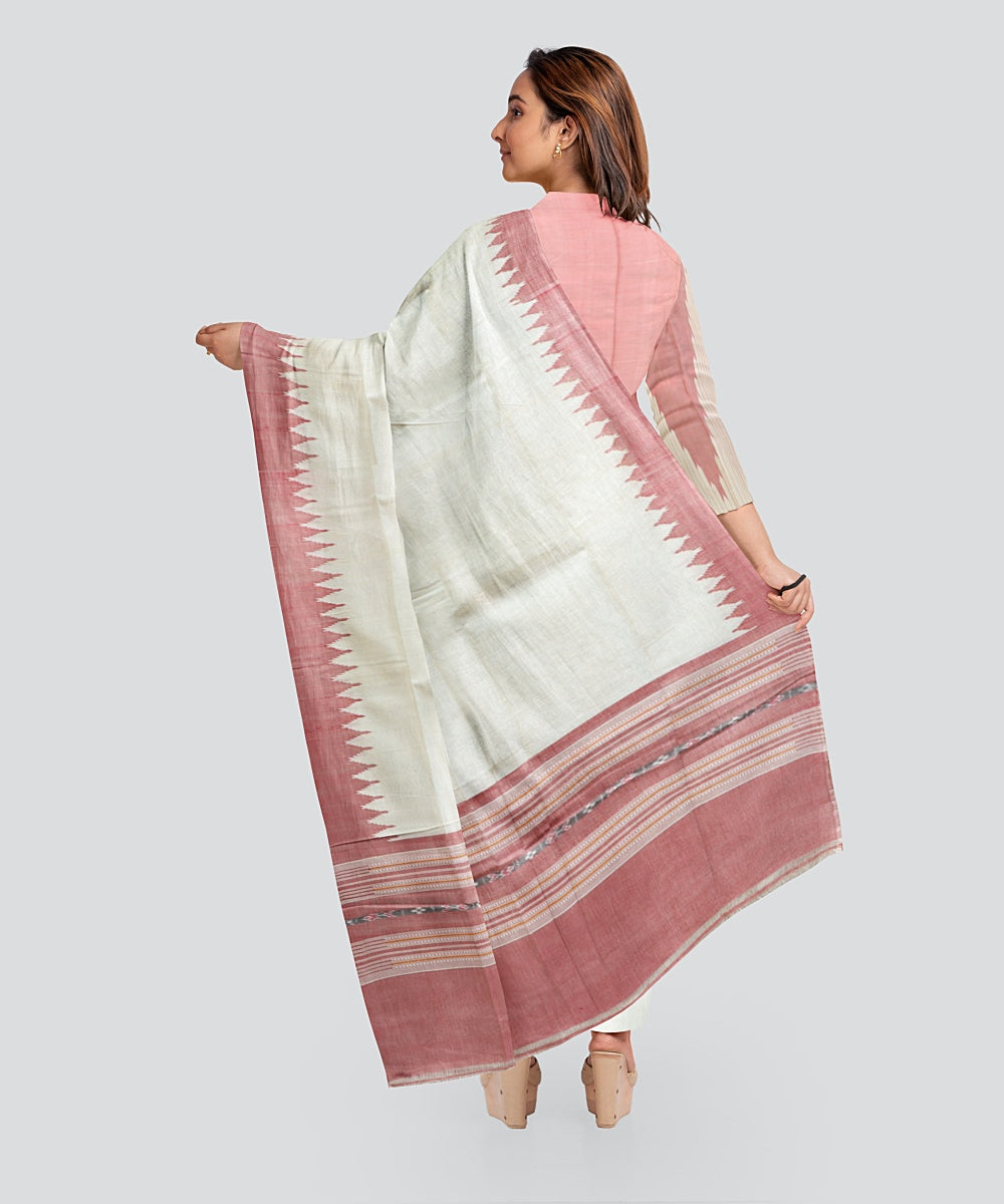 Pink Cream Handloom Cotton Silk Sambalpuri Dress Material