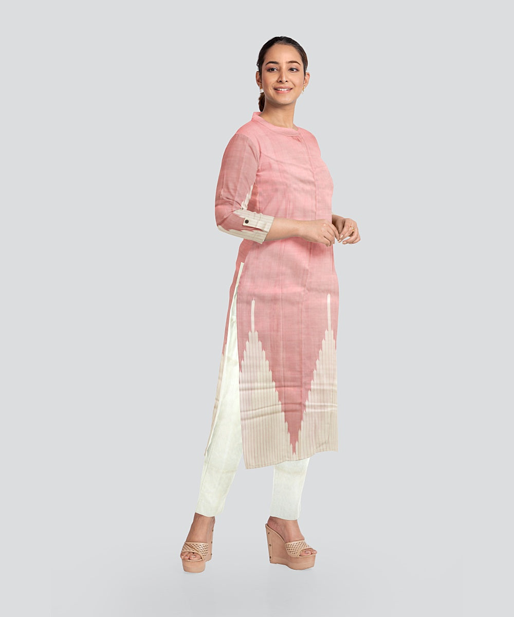 Pink Cream Handloom Cotton Silk Sambalpuri Dress Material