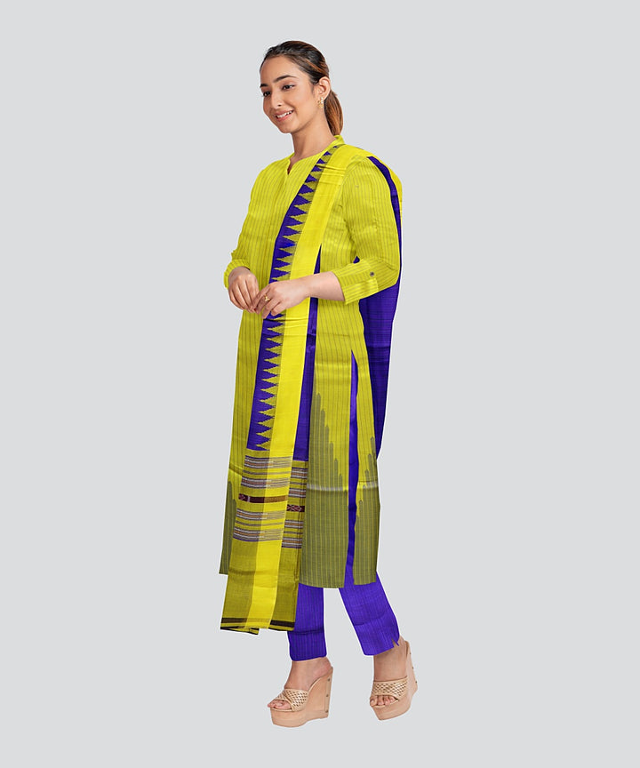 Yellow Dark Blue Handloom Cotton Silk Sambalpuri Dress Material