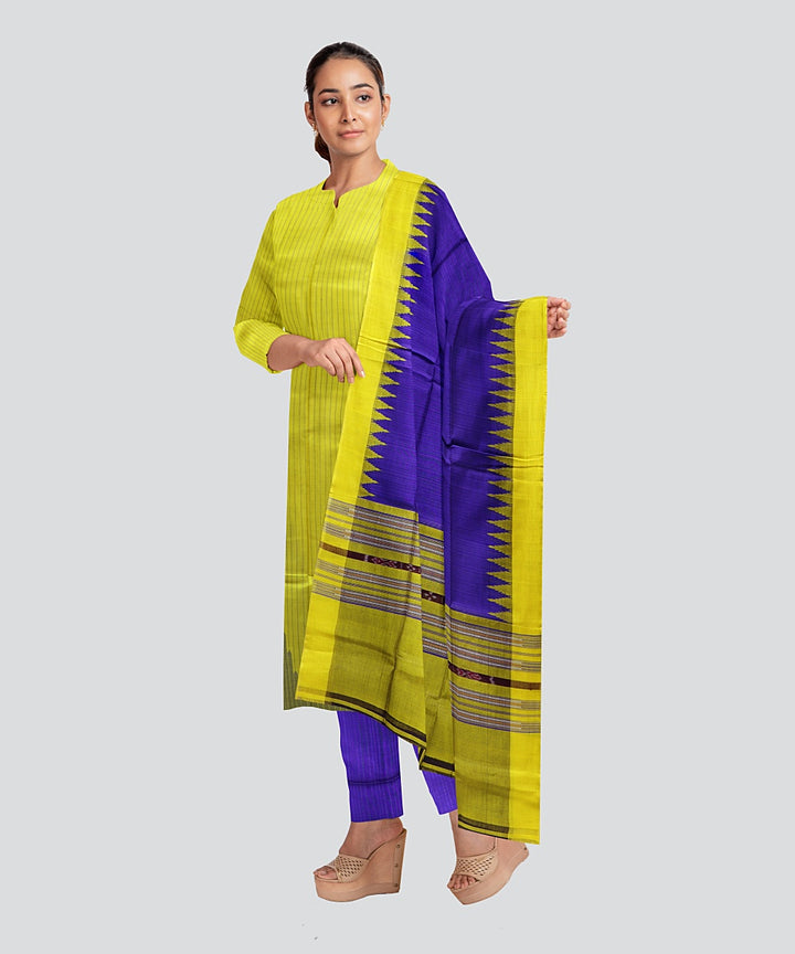 Yellow Dark Blue Handloom Cotton Silk Sambalpuri Dress Material
