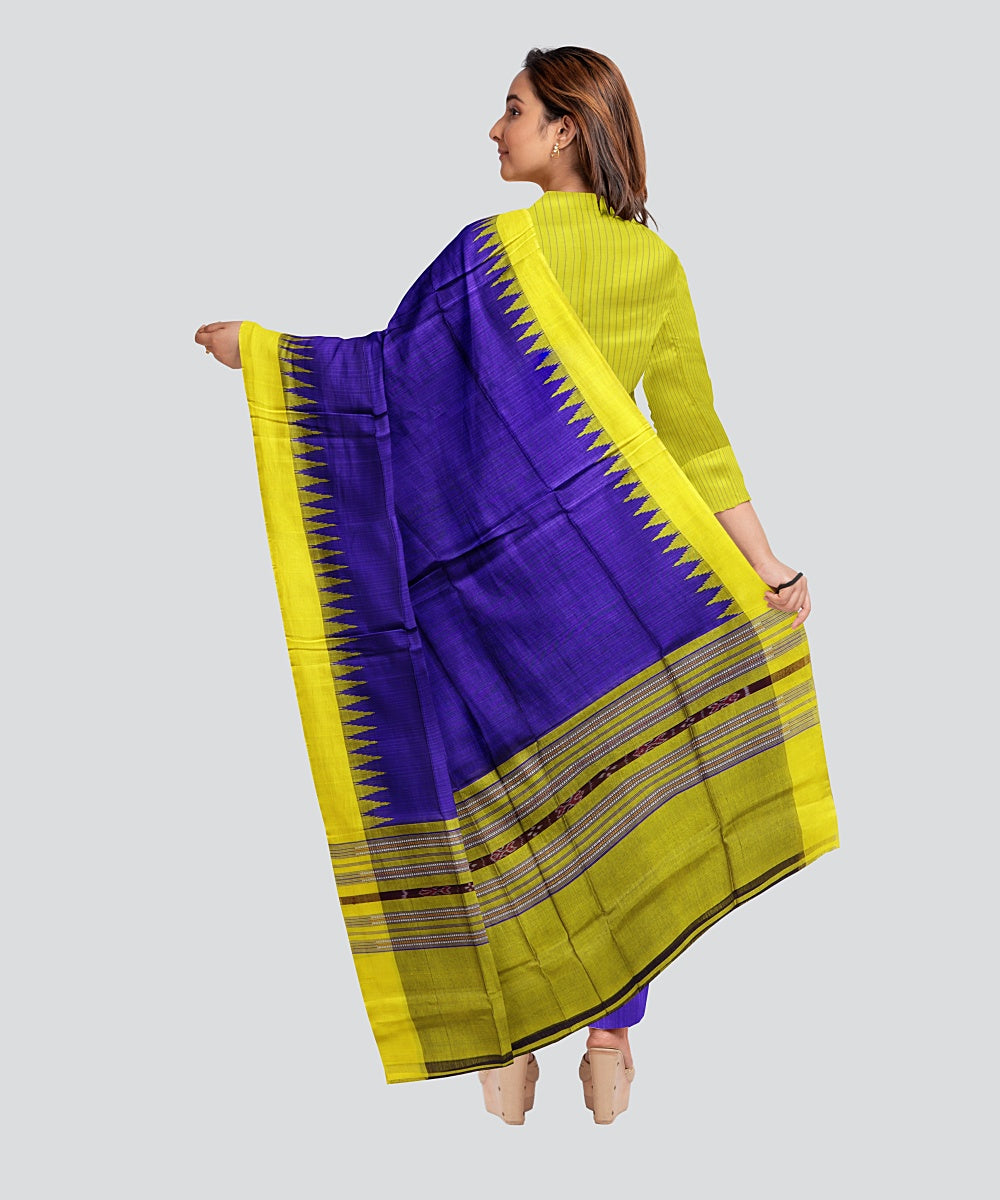 Yellow Dark Blue Handloom Cotton Silk Sambalpuri Dress Material