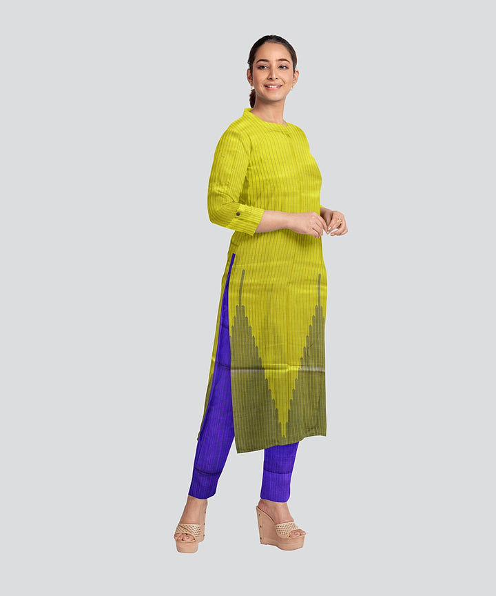 Yellow Dark Blue Handloom Cotton Silk Sambalpuri Dress Material