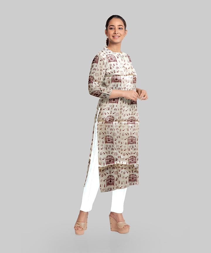 Cream Maroon Handloom Gopalpur Tussar Silk Dress Material