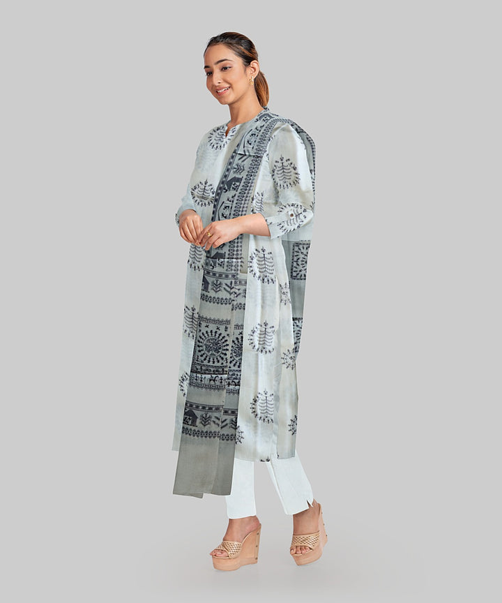 Cream Black Handloom Gopalpur Tussar Silk Dress Material