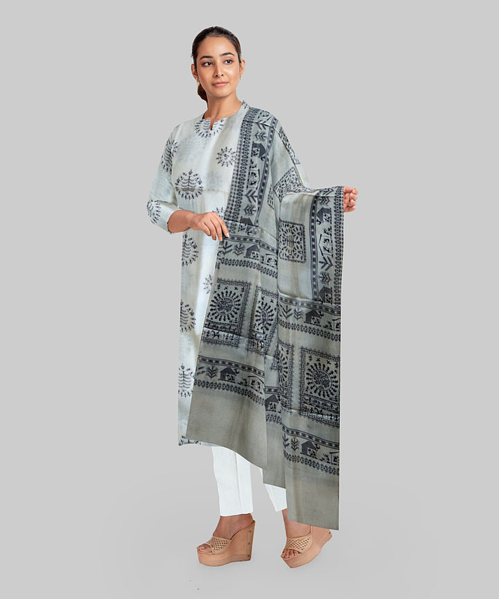 Cream Black Handloom Gopalpur Tussar Silk Dress Material