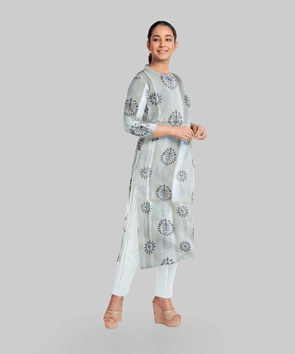 Cream Black Handloom Gopalpur Tussar Silk Dress Material