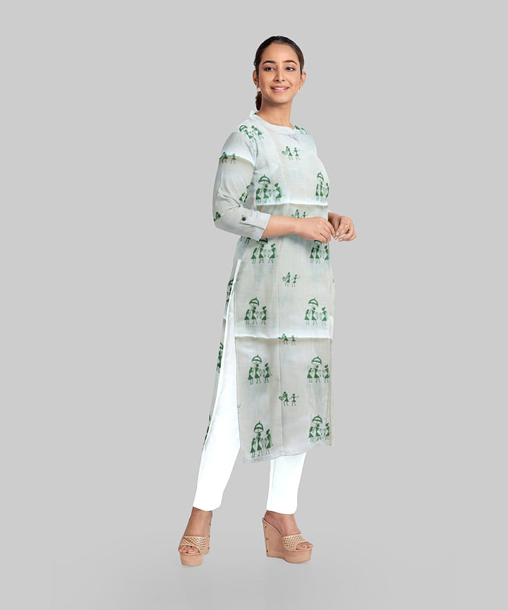 Cream Dark Green Handloom Gopalpur Tussar Silk Dress Material