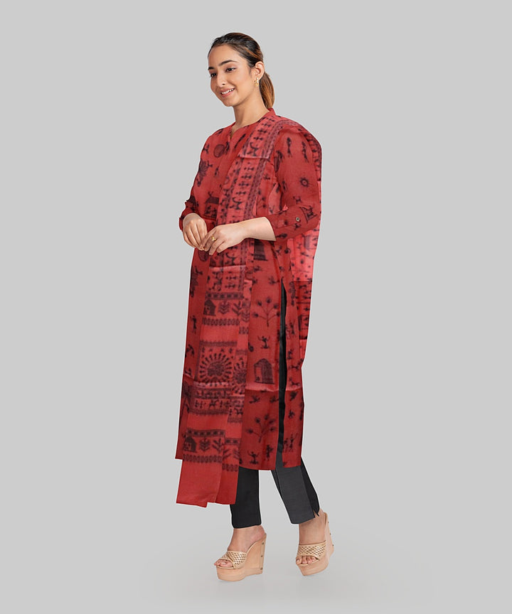 Dark Red Handloom Gopalpur Tussar Silk Dress Material