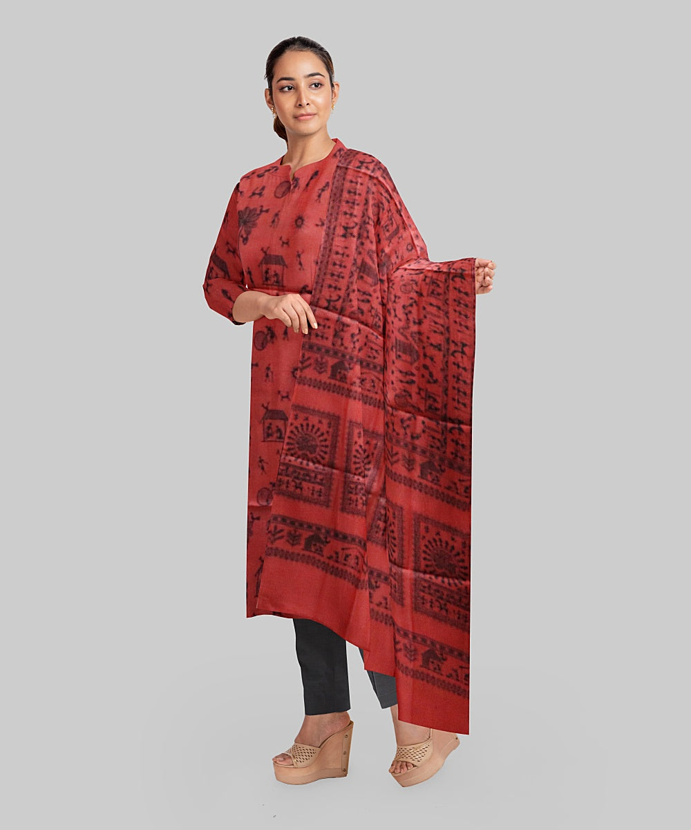 Dark Red Handloom Gopalpur Tussar Silk Dress Material
