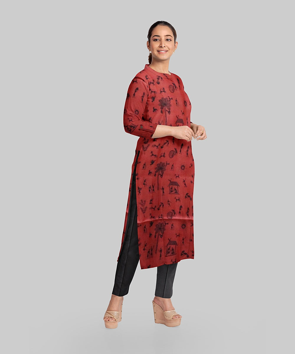 Dark Red Handloom Gopalpur Tussar Silk Dress Material