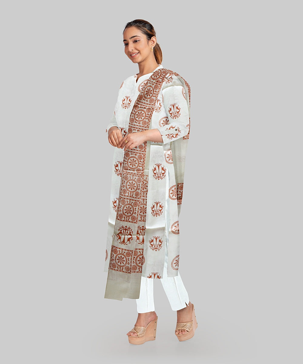 Cream Coral Handloom Gopalpur Tussar Silk Dress Material
