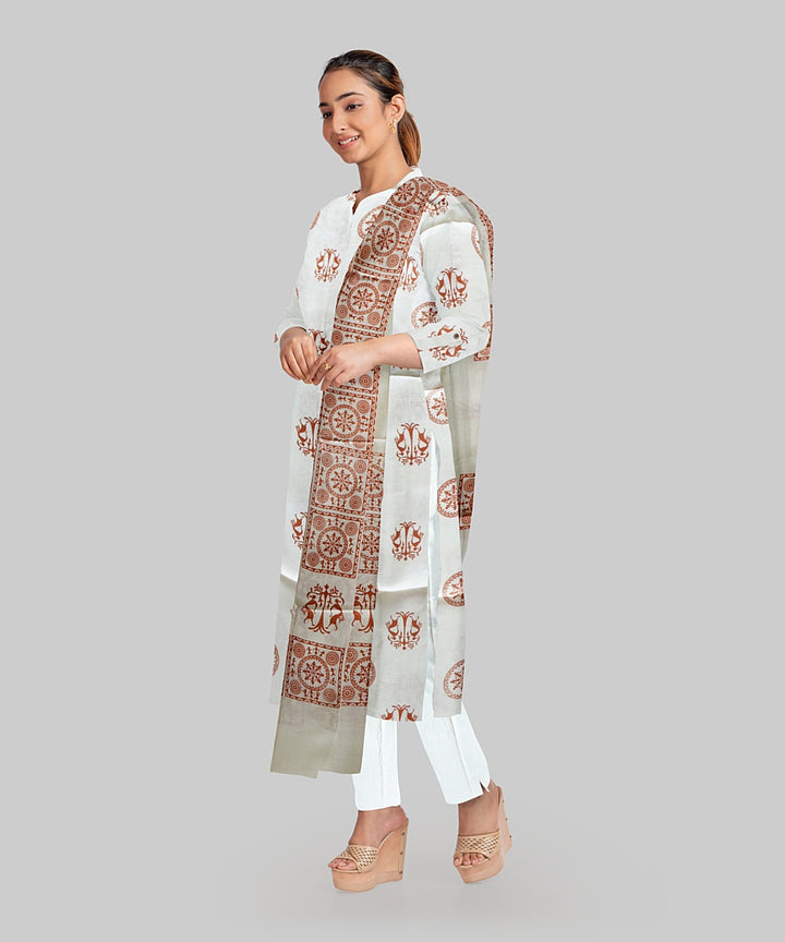 Cream Coral Handloom Gopalpur Tussar Silk Dress Material