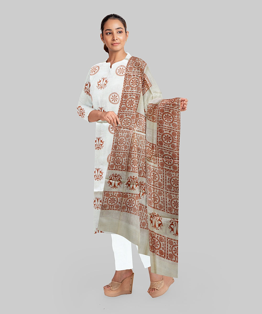 Cream Coral Handloom Gopalpur Tussar Silk Dress Material
