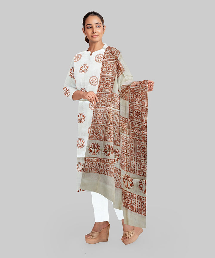 Cream Coral Handloom Gopalpur Tussar Silk Dress Material