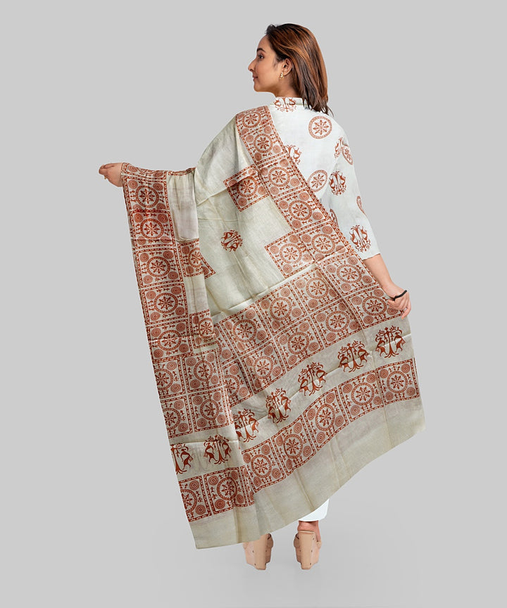 Cream Coral Handloom Gopalpur Tussar Silk Dress Material