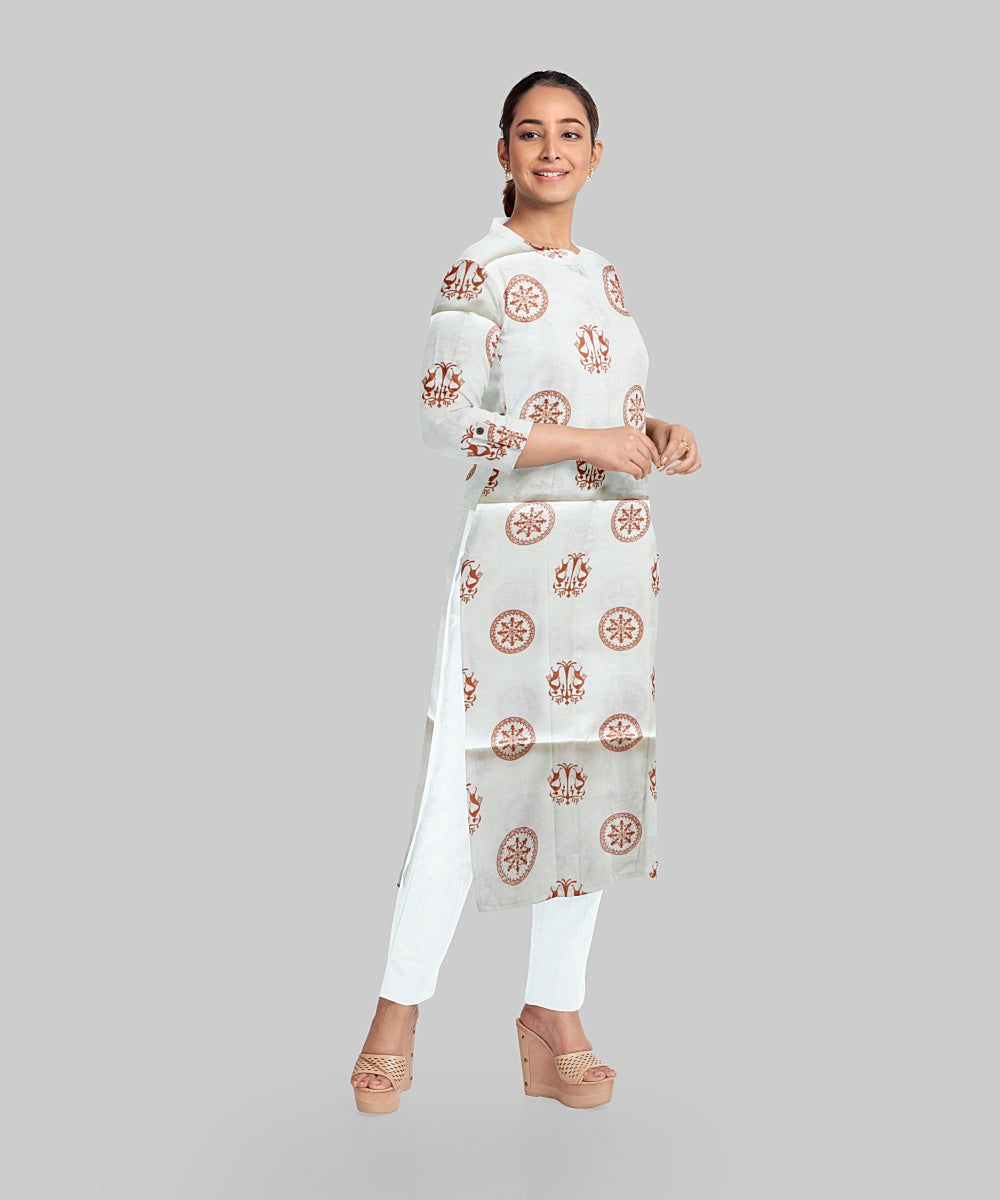 Cream Coral Handloom Gopalpur Tussar Silk Dress Material