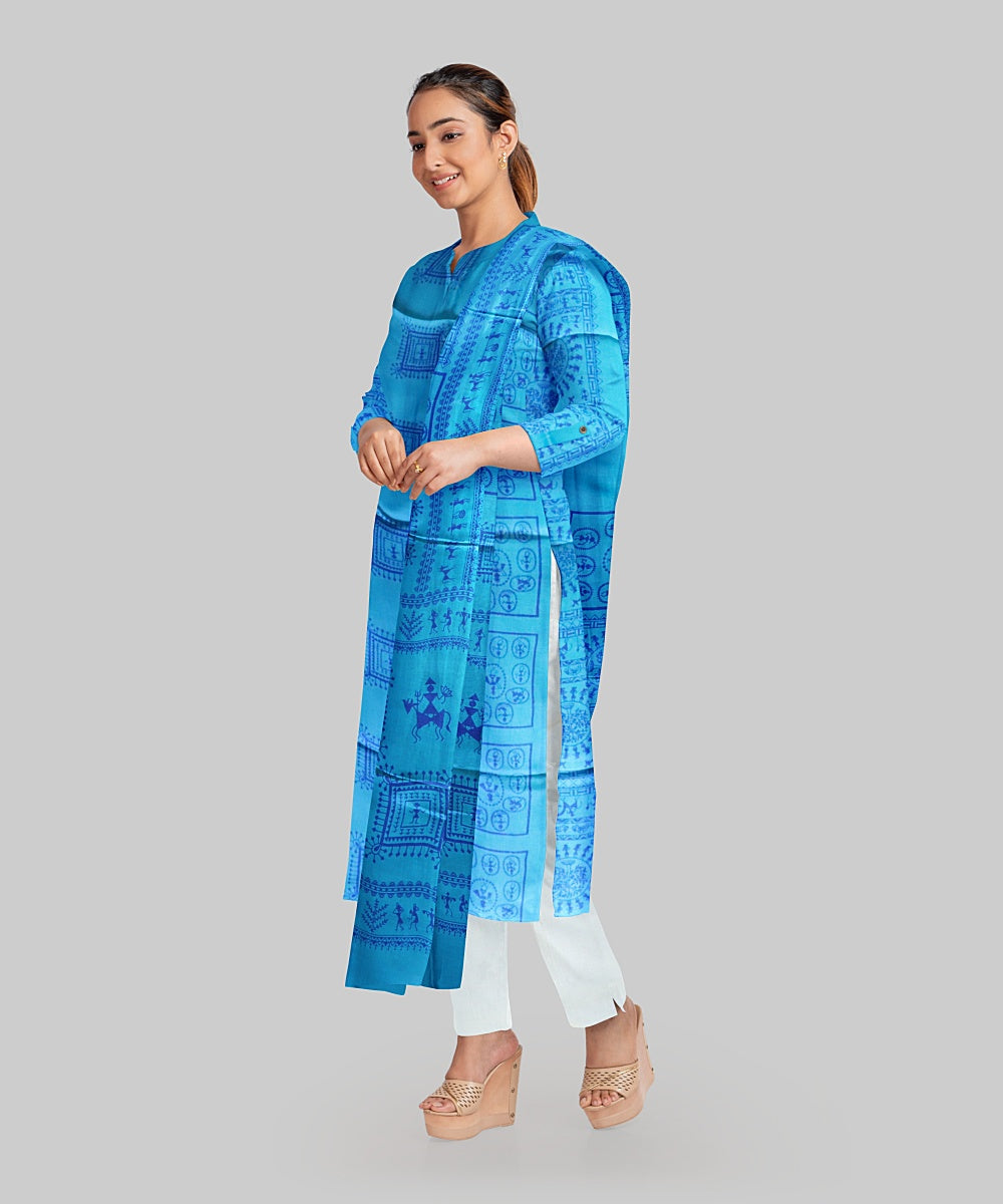 Cyan Blue Handloom Gopalpur Tussar Silk Dress Material