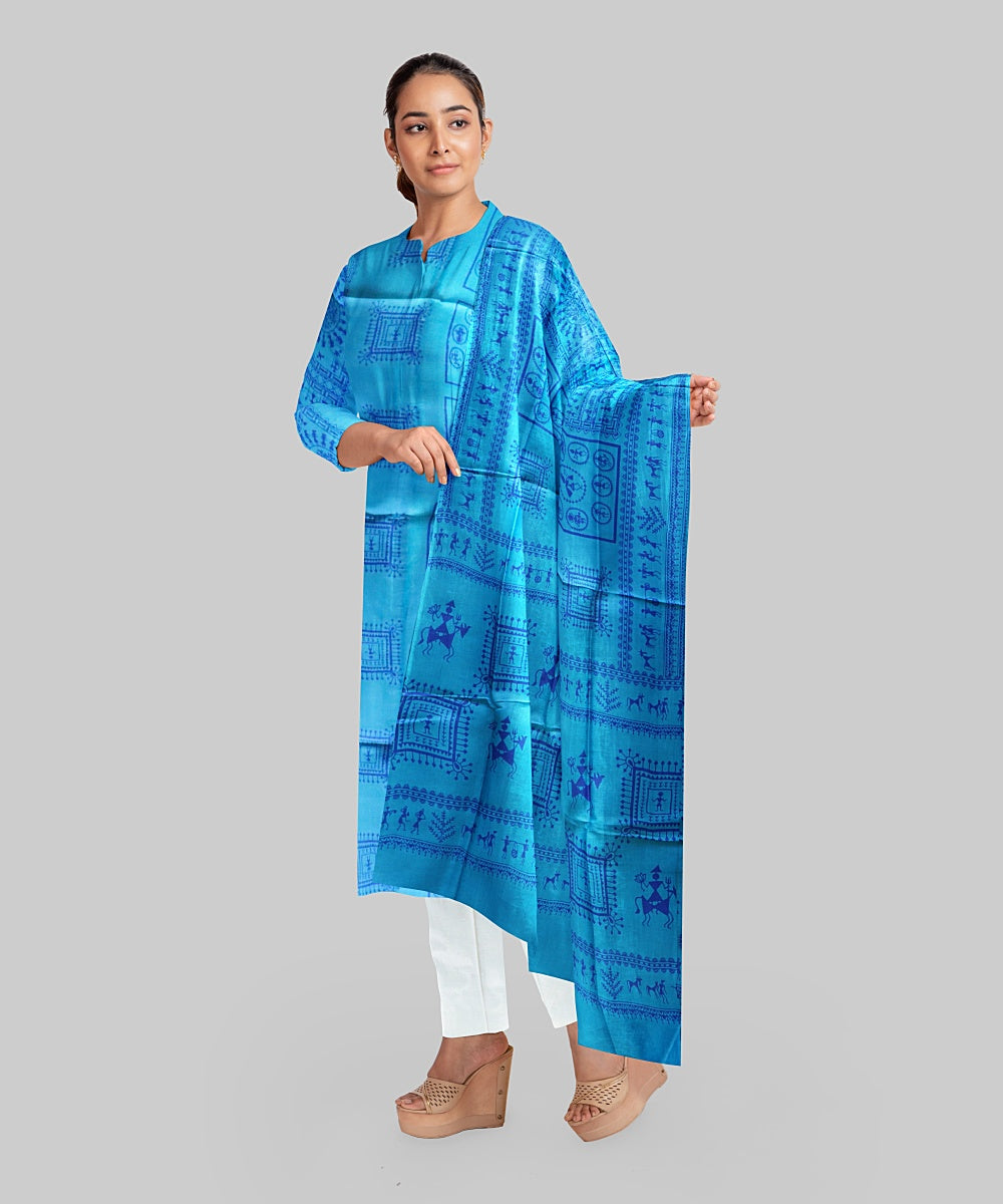 Cyan Blue Handloom Gopalpur Tussar Silk Dress Material