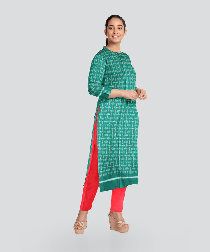 Dark Green Dark Red Handloom Cotton Sambalpuri Dress Material