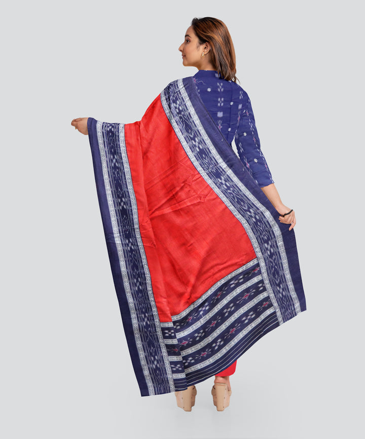 Cyan Blue Dark Red Handloom Cotton Nuapatna Dress Material