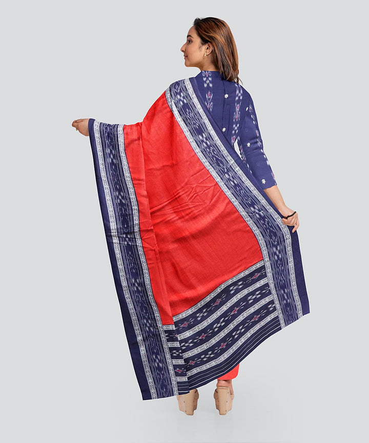 Cyan Blue Dark Red Handloom Nuapatna Cotton Dress Material