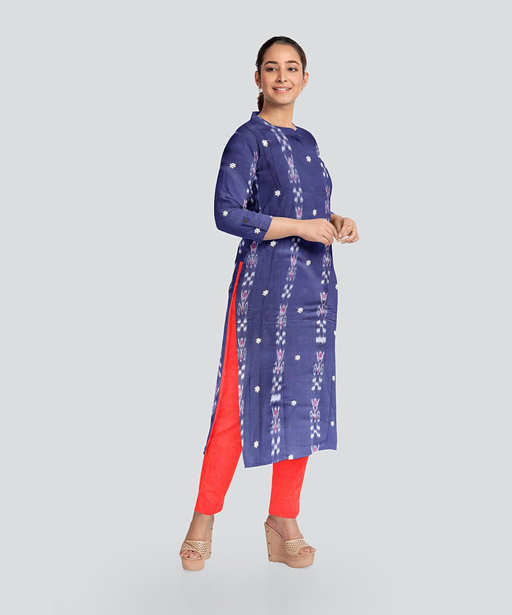 Cyan Blue Dark Red Handloom Nuapatna Cotton Dress Material