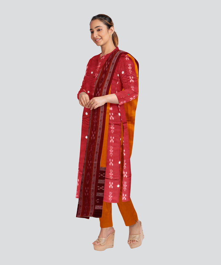 Maroon Yellow Handloom Cotton Nuapatna Dress Material