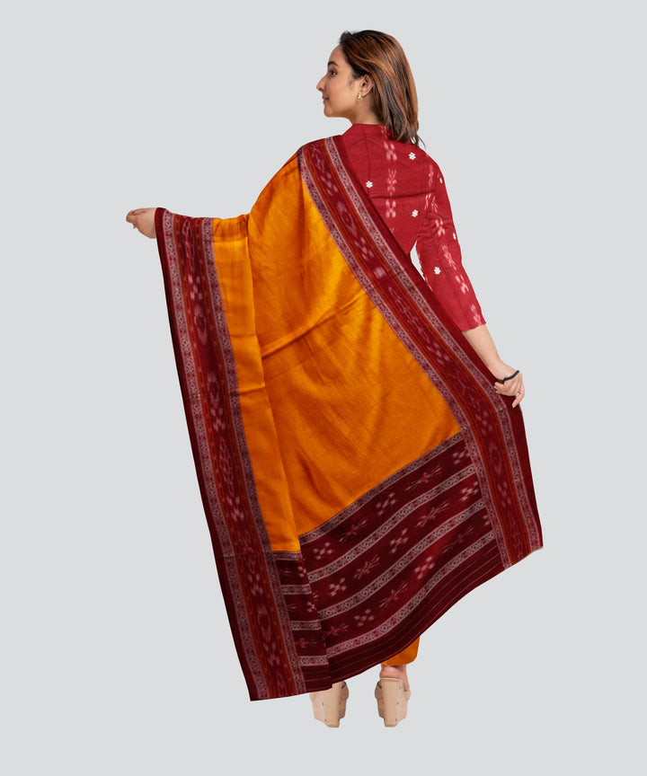 Maroon Yellow Handloom Cotton Nuapatna Dress Material