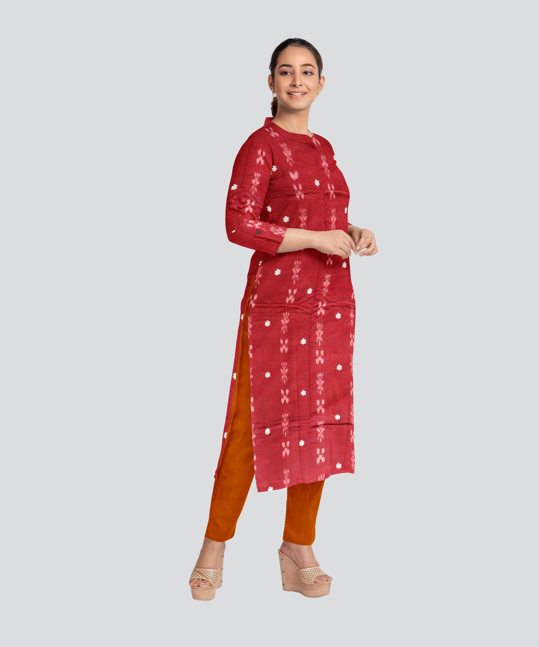 Maroon Yellow Handloom Cotton Nuapatna Dress Material