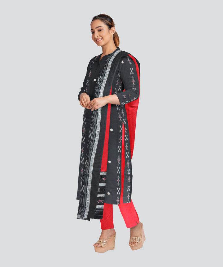 Black Dark Red Handloom Cotton Nuapatna Dress Material