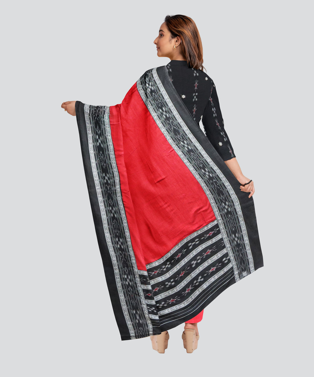 Black Dark Red Handloom Cotton Nuapatna Dress Material