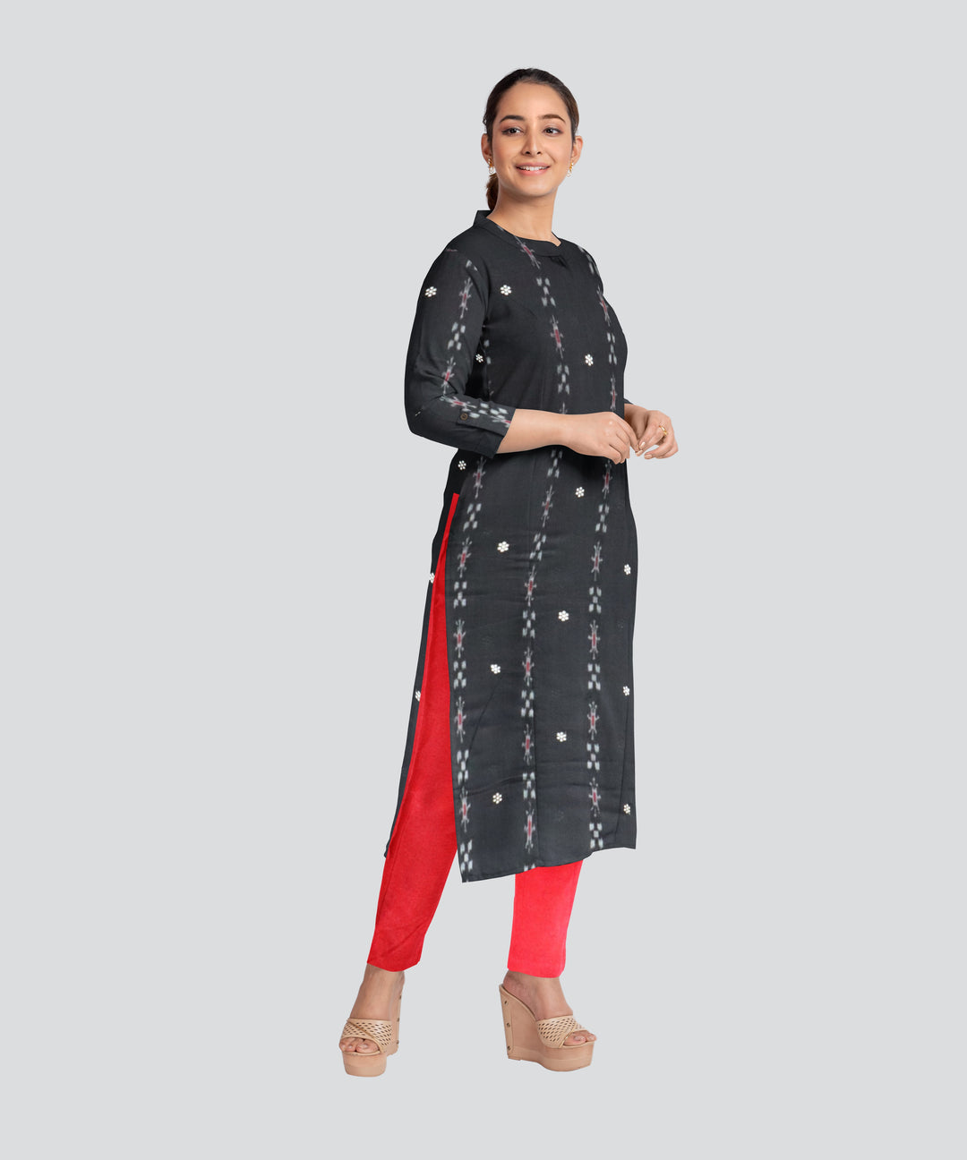 Black Dark Red Handloom Cotton Nuapatna Dress Material